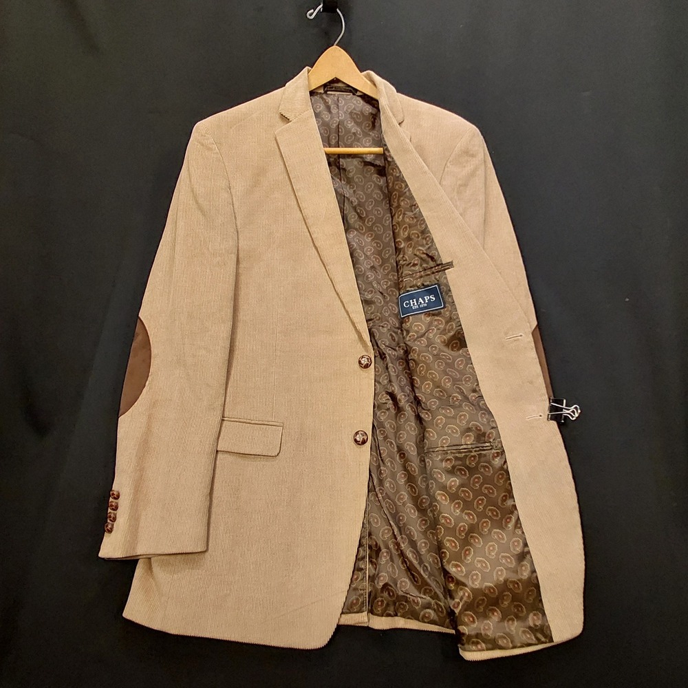 Chaps Mens 42L Tan Cotton Corduroy Blazer Elbow Patches Paisley Lining